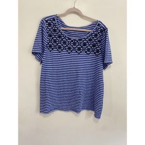 Talbots STRIPE EMBROIDERED TEE Blue Size XL